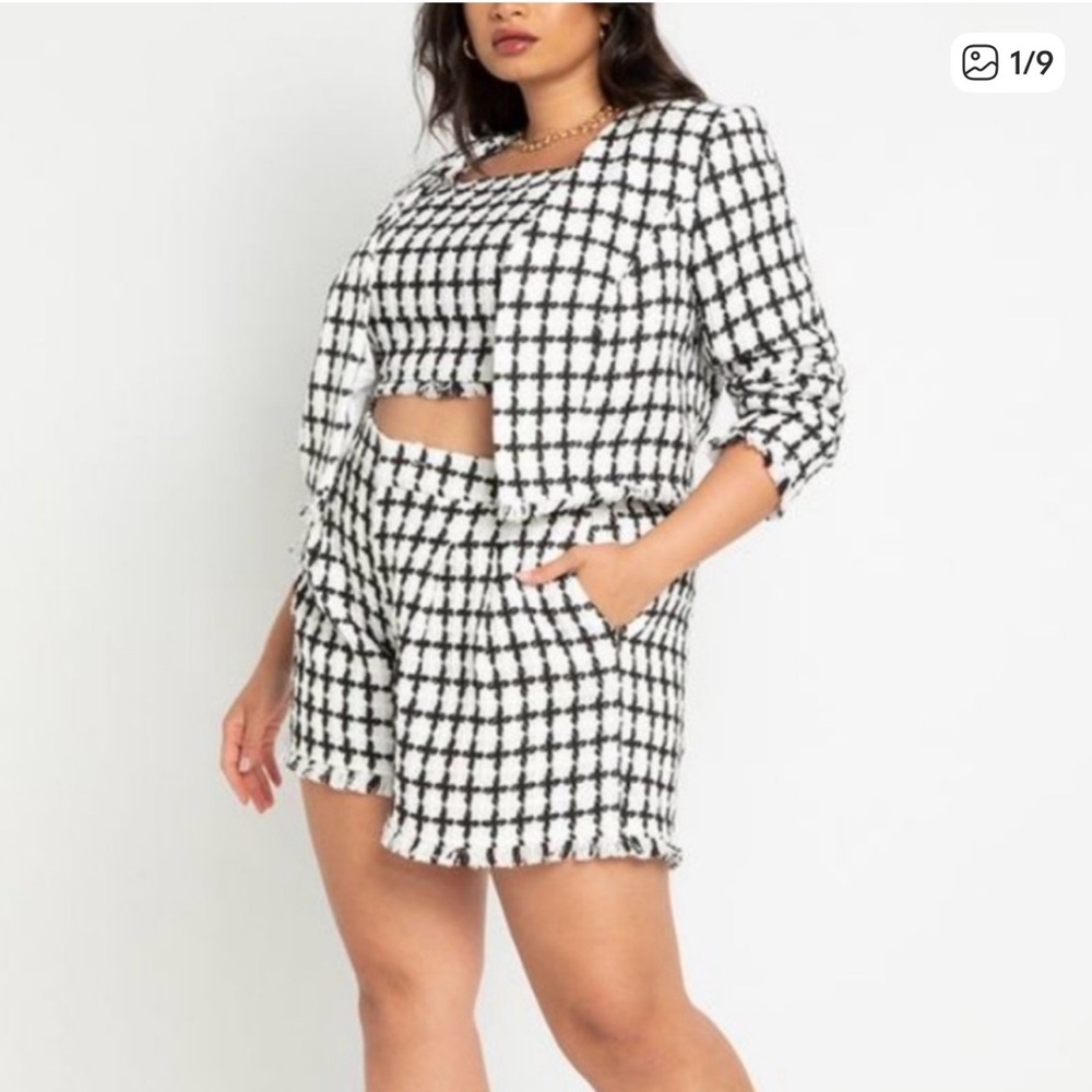 Eloquii Black and White Checkered tweed Women's Shorts